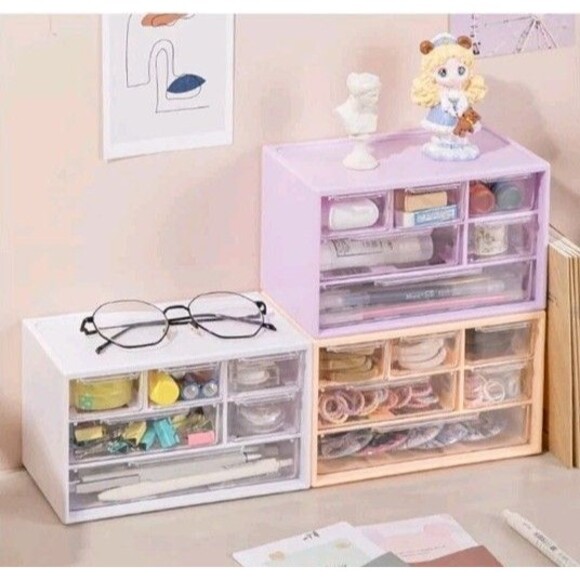 Pink Small Drawer Organizer for Bathroom, Make Up Etc with 6 Clear Compartments - Picture 3 of 8